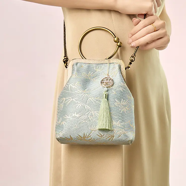 Green Jacquard Ring Handle Bag - Item TX-10 view 4