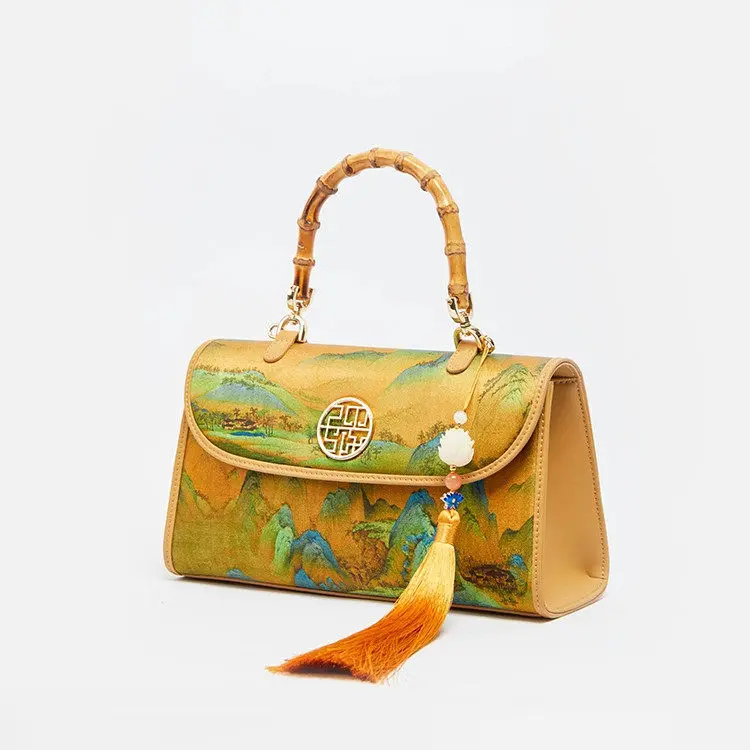 Gold Silk Landscape Shoulder Bag - Item TX-12