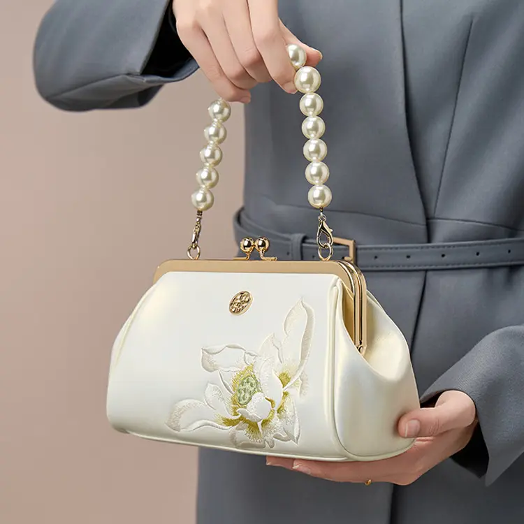Pearl White Embroidered Frame Handbag - Item TX-2 view 4