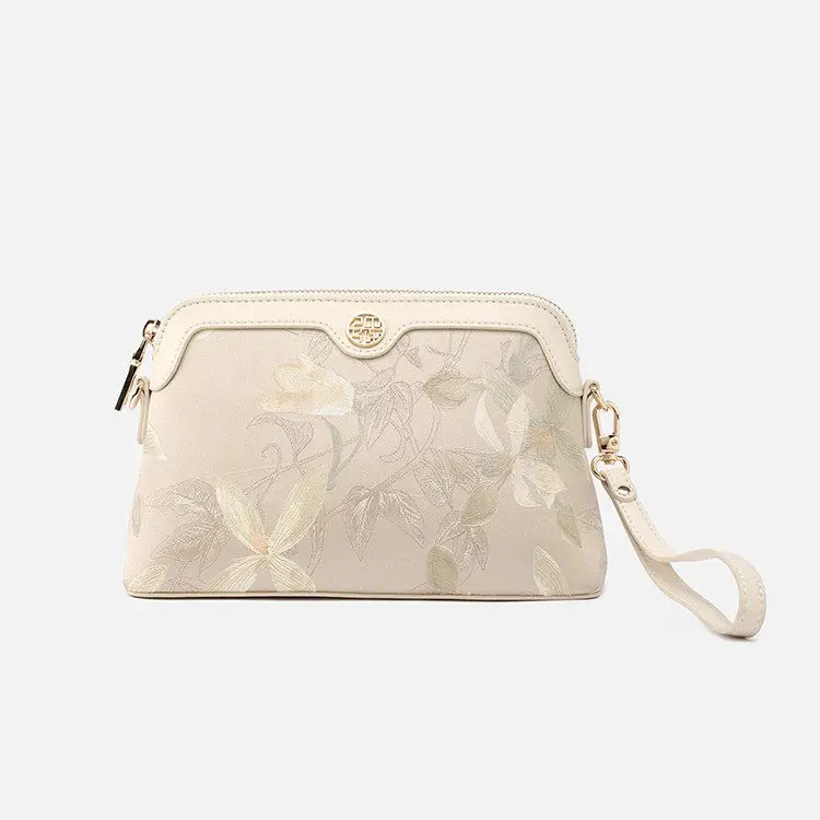 Ivory Silk Floral Shoulder Bag - Item TX-3