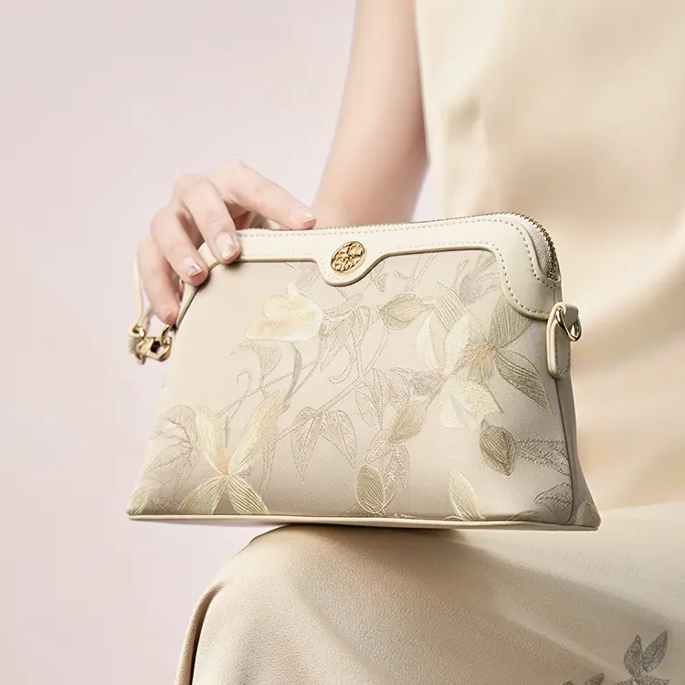 Ivory Silk Floral Shoulder Bag - Item TX-3 view 2