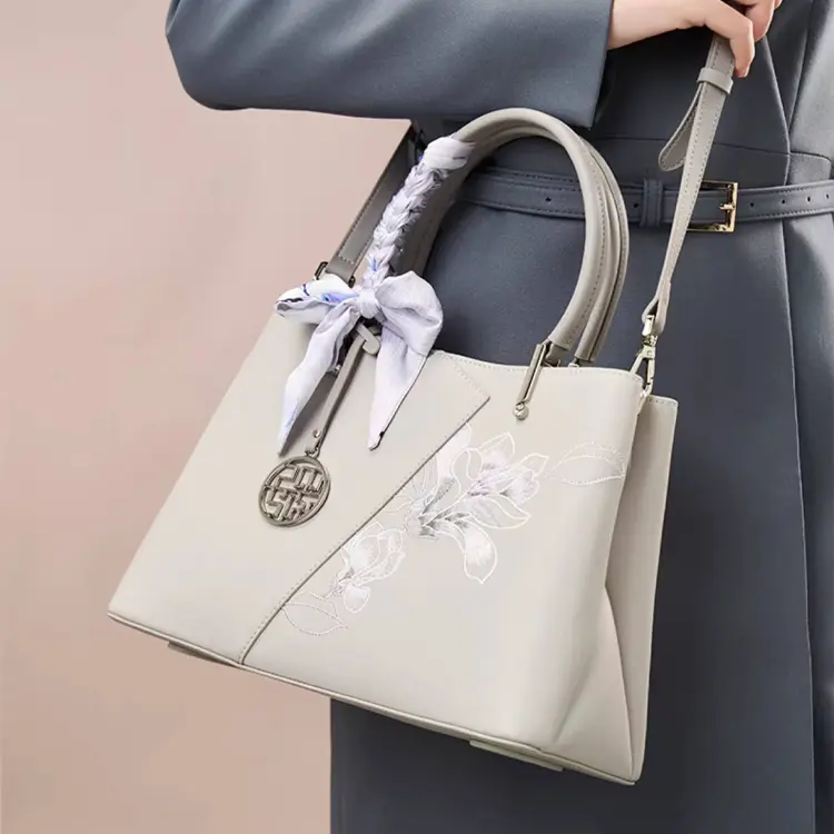 Light Grey Embroidered Tote Bag - Item TX-5 view 2