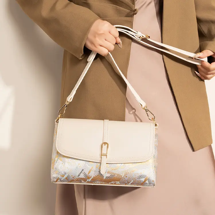 Ivory Brocade Crossbody Satchel - Item WNA-1 view 3