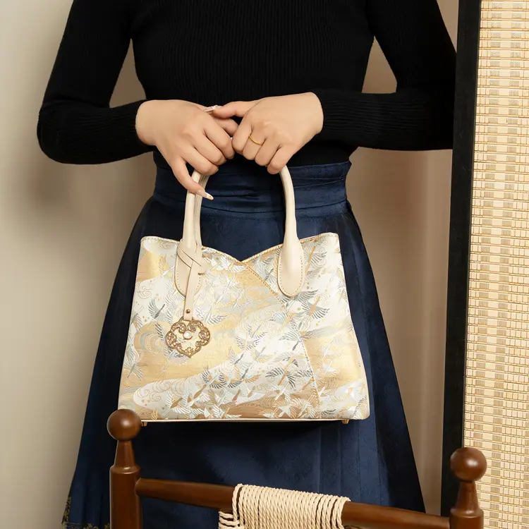 Ivory Jacquard Handheld Tote - Item WNA-2 view 3