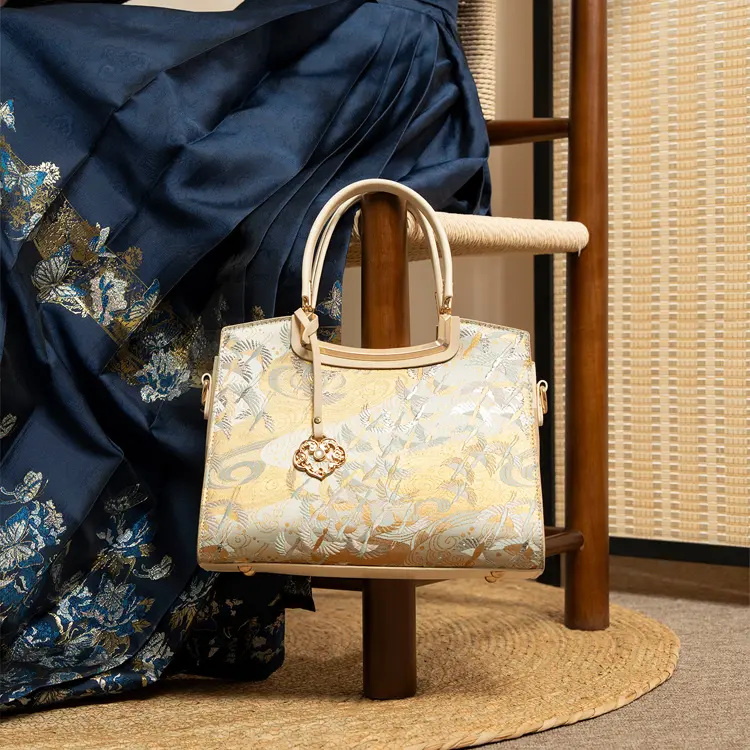 Ivory Chinoiserie Brocade Handbag - Item WNA-3 view 4