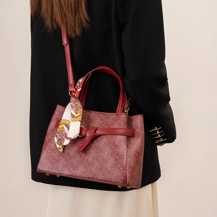 Burgundy Embossed Tote Bag - Item WNA-4 view 3