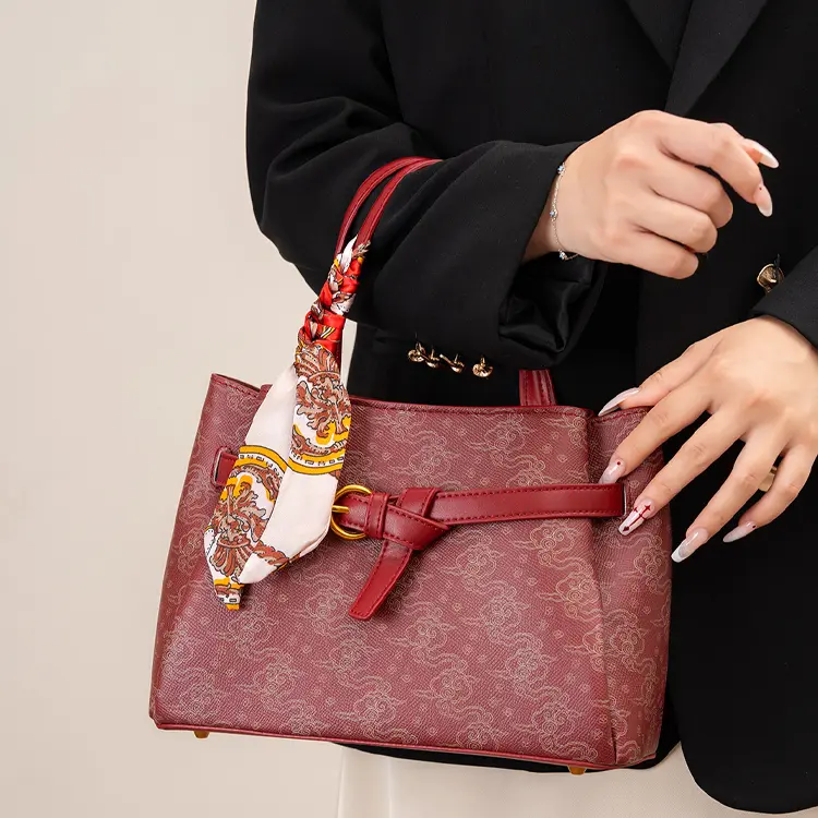 Burgundy Embossed Tote Bag - Item WNA-4 view 4